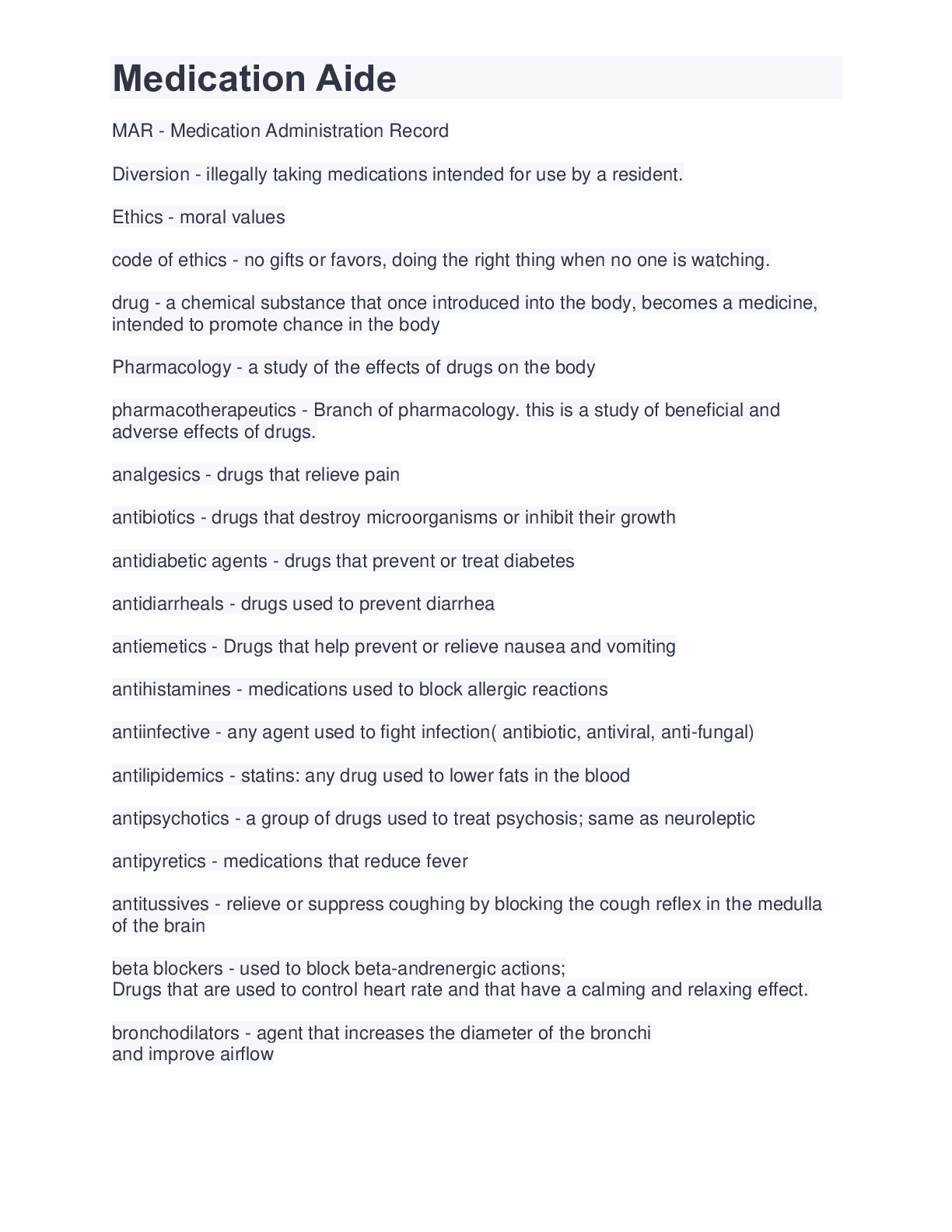 Medication Aide Browsegrades